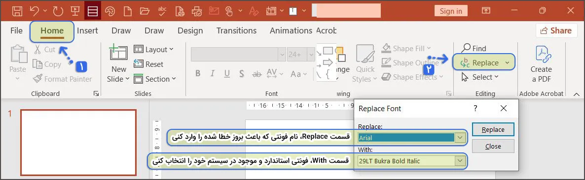 ارور font not available در پاورپوینت